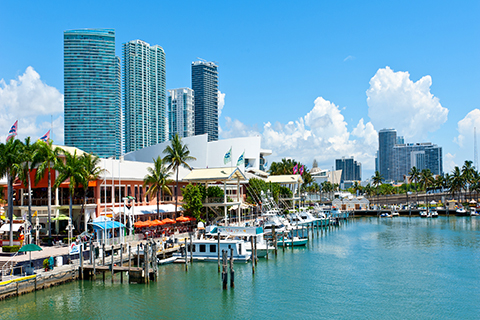 A stock photo of Bayside Marketplace in Miami, Florida. 