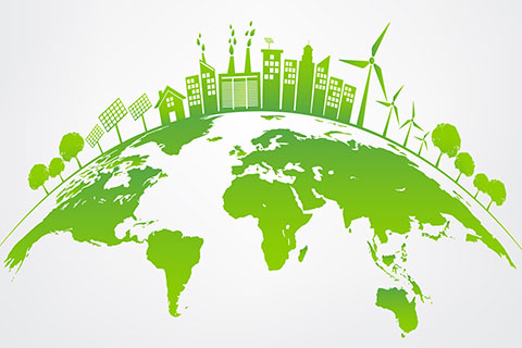 This is a graphic design from Shutterstock. Green energy icons over the globe.